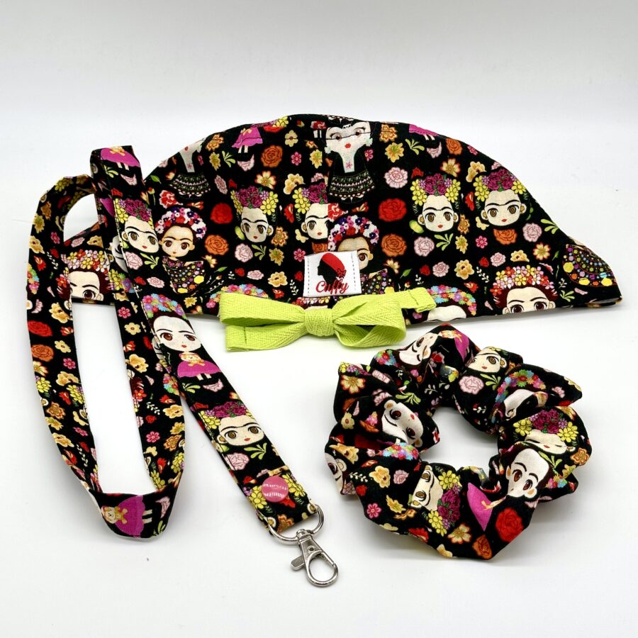Cuffia chirurgica    Frida cartoon set: scrunchies, cuffia più porta badge